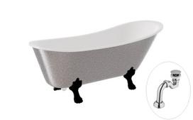 Vonia, laisvai pastatoma Besco Olaya Glam, 160 cm x 68 cm x 68 cm, ovalas, sidabro sp./juoda sp.
