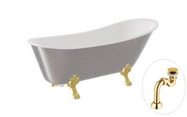 Vonia, laisvai pastatoma Besco Olaya Glam, 160 cm x 68 cm x 68 cm, ovalas, aukso sp./sidabro sp.