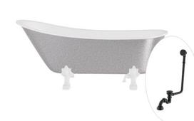Vonia, laisvai pastatoma Besco Olaya Glam, 160 cm x 68 cm x 68 cm, ovalas, balta sp./sidabro sp.