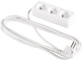 Elcan Extension Cord 3 Outlet 250V 10A 3m White