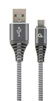 type c to type c laidas 2m - Gembird USB To USB Type - C Premium Cotton Braided Cable Grey / White 2M - 1 nuotrauka