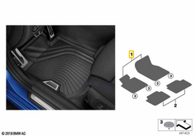 BMW Originalūs Priekiniai Grindų Kilimėliai Visiems Orams RHD Interjeras Tinka G42 G87 51475A3E485