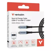 240w laidas - Verbatim Sync&Charge 240W 120cm USB-C/USB-C inkl. Ekranas 31849 - 2 nuotrauka
