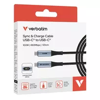charging usb c 2m - Verbatim USB TYPE-C CONN 1.2M 100W/SYNC CHARGE 100W DISPLAY - 2 nuotrauka