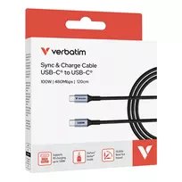 charging usb c 2m - Verbatim USB TYPE-C CONN 1.2M 100W/SYNC CHARGE 100W - 2 nuotrauka