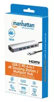 usb c 100w laidas - Manhattan 6-in-1 4K USB-C Dockingstation 1xHDMI 3xUSB 5 Gb/s Sidabras (Silver) - 2 nuotrauka