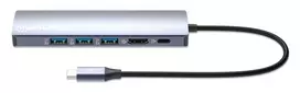 usb c 100w laidas - Manhattan 6-in-1 4K USB-C Dockingstation 1xHDMI 3xUSB 5 Gb/s Sidabras (Silver) - 7 nuotrauka
