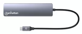 usb c 100w laidas - Manhattan 6-in-1 4K USB-C Dockingstation 1xHDMI 3xUSB 5 Gb/s Sidabras (Silver) - 8 nuotrauka