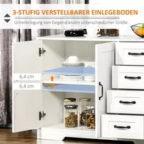 balta juoda komoda - HOMCOM Šoninė spintelė, balta (White), su 4 stalčiais, reguliuojama lentyna - 6 nuotrauka