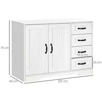 balta juoda komoda - HOMCOM Šoninė spintelė, balta (White), su 4 stalčiais, reguliuojama lentyna - 8 nuotrauka
