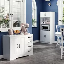 balta juoda komoda - HOMCOM Šoninė spintelė, balta (White), su 4 stalčiais, reguliuojama lentyna - 9 nuotrauka
