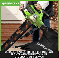 lapu siurblys pustuvas - Akumuliatorinis lapų siurblys-pūstuvas Greenworks GD40BVIIK2X; 40 V; 2x2,0 Ah akum. - 11 nuotrauka
