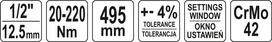 dinamometrinis raktas - YATO, 20-220Nm, 1/2" YT-07605 - 2 nuotrauka