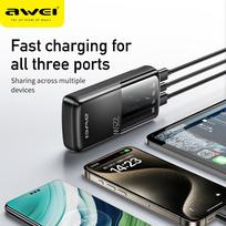 powerbank 20000mah - Awei P13K, 20000mAh, 22.5W, juodas (black) - 3 nuotrauka