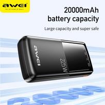 powerbank 20000mah - Awei P13K, 20000mAh, 22.5W, juodas (black) - 4 nuotrauka