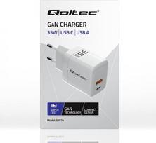 5v 3a - Qoltec 51824 GaN 35W Įkroviklis ,  5-20V ,  1.5-3A ,  1xUSB-C PD ,  1xUSB QC 3.0 ,  Balta (White) - 2 nuotrauka