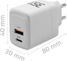 5v 3a - Qoltec 51824 GaN 35W Įkroviklis ,  5-20V ,  1.5-3A ,  1xUSB-C PD ,  1xUSB QC 3.0 ,  Balta (White) - 3 nuotrauka