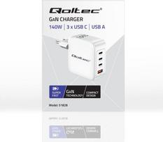 usb pd 20v - Qoltec 140W GaN įkroviklis 5V 20V 2.5A 5A, 3xUSB-C PD, 1xUSB QC 3.0 Baltas (White) - 2 nuotrauka
