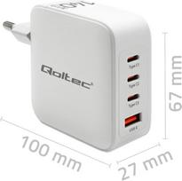 usb pd 20v - Qoltec 140W GaN įkroviklis 5V 20V 2.5A 5A, 3xUSB-C PD, 1xUSB QC 3.0 Baltas (White) - 3 nuotrauka