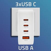 usb pd 20v - Qoltec 140W GaN įkroviklis 5V 20V 2.5A 5A, 3xUSB-C PD, 1xUSB QC 3.0 Baltas (White) - 7 nuotrauka