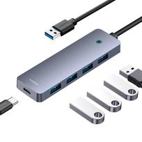 usb a to usb c usb 3.0 - Baseus UltraJoy Lite 4in1 USB Hub 15cm USB-A to 4x USB 3.0 + USB-C 5V Pilkas (Gray) - 3 nuotrauka