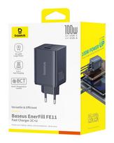100w charger - Baseus EnerFill FE11 100W Sieninis Įkroviklis 2 x USB-C + USB-A Juodas (Black) - 3 nuotrauka