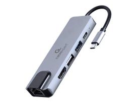 usb c laidas pd - GEMBIRD A-CM-COMBO5-04 Multi Port Adapteris USB Type C 5in1 Hub + HDMI + PD + LAN - 2 nuotrauka