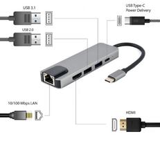 usb c laidas pd - GEMBIRD A-CM-COMBO5-04 Multi Port Adapteris USB Type C 5in1 Hub + HDMI + PD + LAN - 4 nuotrauka