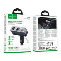 automobiline krovikle - Hoco Z65B Automobilinis įkroviklis, 1xUSB A + 1xUSB C + 2x cigarečių degiklio prievadai, juodas (Black) - 2 nuotrauka