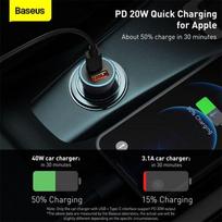 baseus 20w usb c - BASEUS 40W 12-24V USB   USB-C QC4  PD3.0 SCP FCP AFC, pilkas - 2 nuotrauka