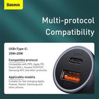 baseus 20w usb c - BASEUS 40W 12-24V USB   USB-C QC4  PD3.0 SCP FCP AFC, pilkas - 5 nuotrauka