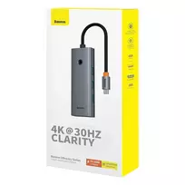 usb c laidas 4k - 5-in-1 Hub Baseus UltraJoy serijos USB-C iki HDMI4K@30Hz+3xUSB 3.0+1xPD (pilka) - 4 nuotrauka