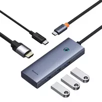 usb c laidas 4k - 5-in-1 Hub Baseus UltraJoy serijos USB-C iki HDMI4K@30Hz+3xUSB 3.0+1xPD (pilka) - 5 nuotrauka