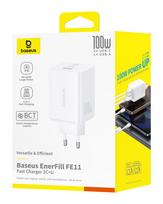 100w charger - Baseus EnerFill FE11 2 x USB-C / USB-A 100W sieninis įkroviklis - Baltas (White) - 4 nuotrauka