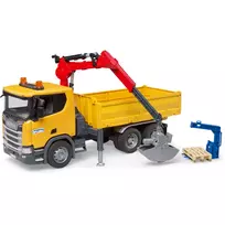 kranas scania 560r - BRUDER Scania Super 560R sunkvežimis su kranu ir padėklais, 03551 - 3 nuotrauka