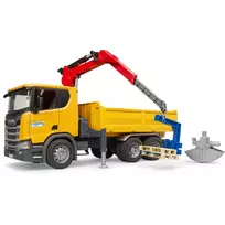 kranas scania 560r - BRUDER Scania Super 560R sunkvežimis su kranu ir padėklais, 03551 - 4 nuotrauka