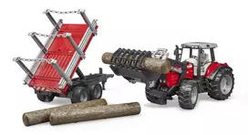 traktoriai massey ferguson - BRUDER Massey Ferguson 7480 krautuvas su priekaba rąstams, 2046 - 2 nuotrauka