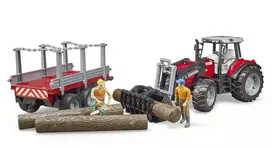 traktoriai massey ferguson - BRUDER Massey Ferguson 7480 krautuvas su priekaba rąstams, 2046 - 3 nuotrauka