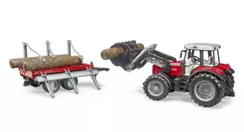 traktoriai massey ferguson - BRUDER Massey Ferguson 7480 krautuvas su priekaba rąstams, 2046 - 4 nuotrauka