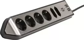 juodas ilgintuvas - BRENNENSTUHL 6 lizdų, 4x Earthed Cockets, 2x Euro su USB krovimu / 1153590610 - 2 nuotrauka