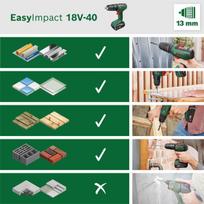 bosch smuginis greztuvas - Bosch EasyImpact 18V-40, 18 V, 1x2 Ah - 2 nuotrauka