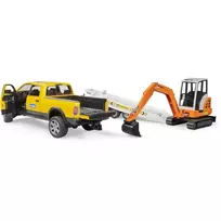 ekskavatoriaus - BRUDER Dodge Ram 2500 servisas su priekaba ir mini ekskavatoriumi, geltona - 2 nuotrauka