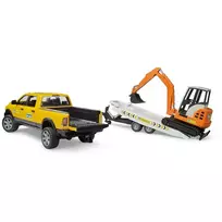 ekskavatoriaus - BRUDER Dodge Ram 2500 servisas su priekaba ir mini ekskavatoriumi, geltona - 3 nuotrauka