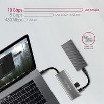 2x 3.5 - Axagon HMC-5G21 USB-C 10Gbps 5in1 hub, HDMI + 2x USB-A + 2x USB-C, 13cm, Pilka (Gray) - 7 nuotrauka