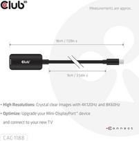 displayport 1.4 kabelis - Club 3D CAC-1188 Mini DisplayPort 1.4 į HDMI 8K60Hz M/F Adapteris (Juodas) - 5 nuotrauka