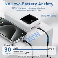 power bank 30000 - Vention FHMW0 30000mAh 22.5W Power Bank, baltas - 9 nuotrauka