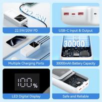 power bank 30000 - Vention FHMW0 30000mAh 22.5W Power Bank, baltas - 13 nuotrauka