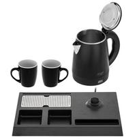 nerudijancio plieno padeklai - Adler AD 1387 Virdulys viešbučio nerūdijančio plieno 1L su padėklu ir puodeliais Juodas (Black) - 9 nuotrauka