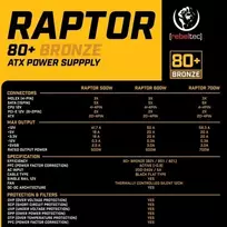 psu 600w - Rebeltec RAPTOR 600W 80 PLUS Bronze Juodas (Black) - 4 nuotrauka