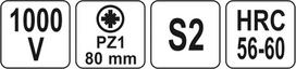 atsuktuvas 1000v - Yato Izoliuotas atsuktuvas elektrikui | 1000V | PZ1x80 mm (YT-2825) - 2 nuotrauka